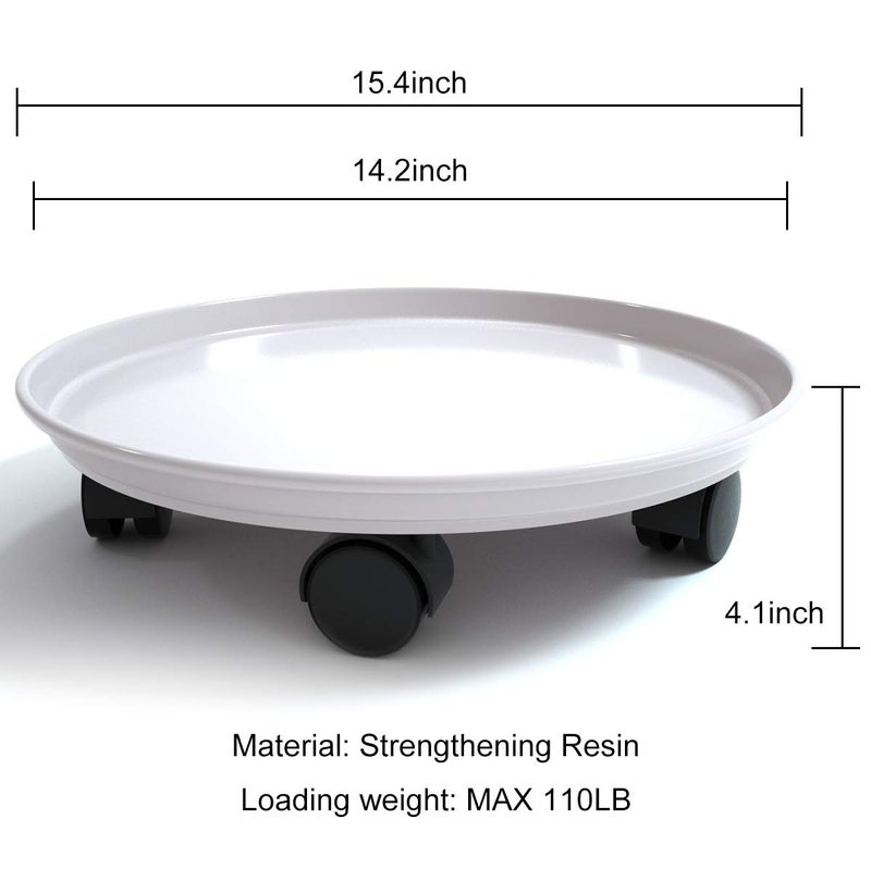Coadura Plant Caddy with Wheels 15.5 Inch, 2 Pack Heavy Duty Plant Dolly Tray, Round Planter Caddies for Indoor & Outdoor Use, White - Image 2